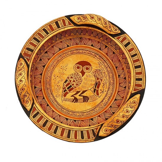 Greek Geometric Pottery Lekanis 18cm Diameter,Owl in the middle