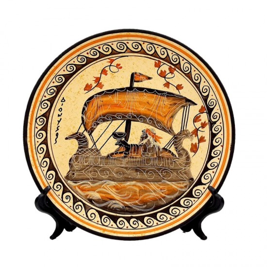 Plate 20cm,Ancient Greek pottery,Shows God Dionysus on Ship