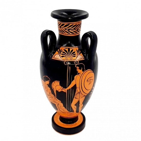 Red figure Vase Amphora with 3 handle 22cm,Warrior's Farewell