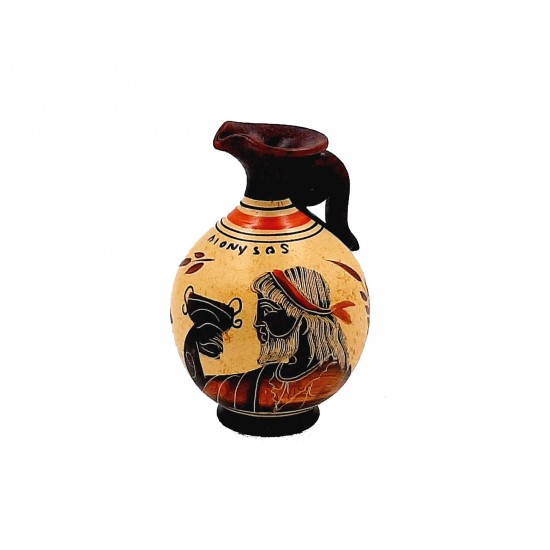 Greek Oinochoe 11,5cm,Yellow background,shows God Dionysus